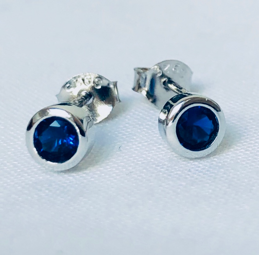 Navy Cubic Zirconia Sterling Silver Studs
