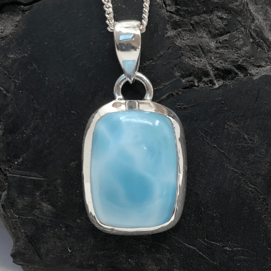 Larimar and Sterling Silver Rectangular Pendant and Silver Chain
