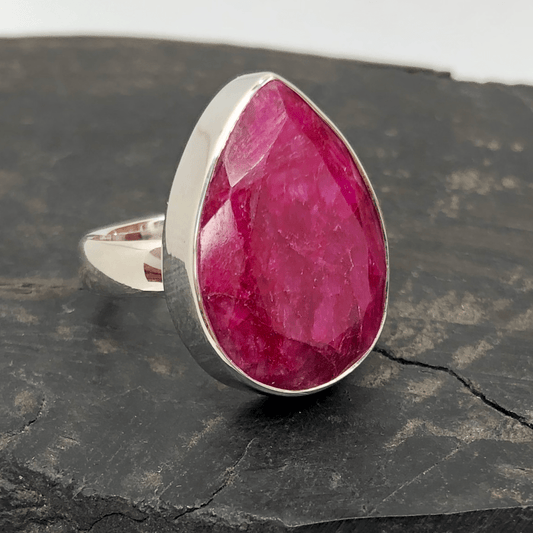 Ruby and Sterling Silver Pear Shaped Ring