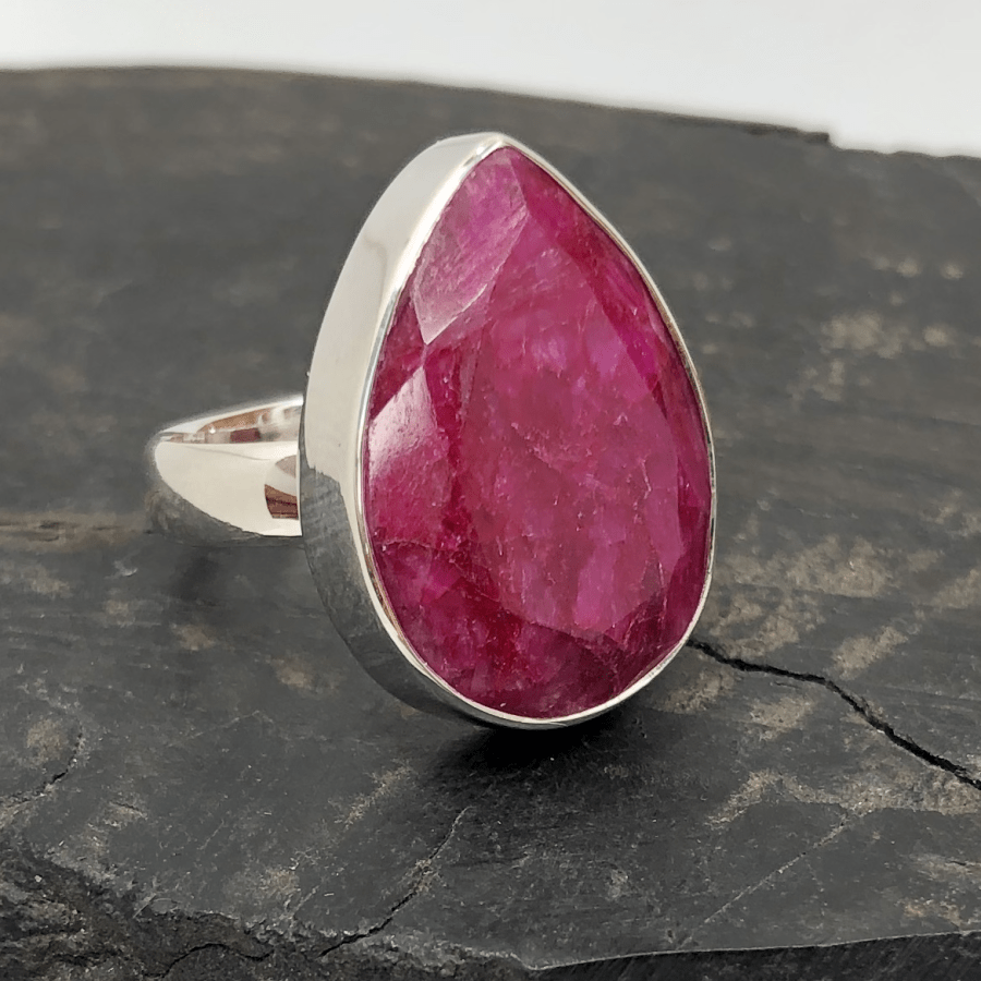 Ruby and Sterling Silver Pear Shaped Ring