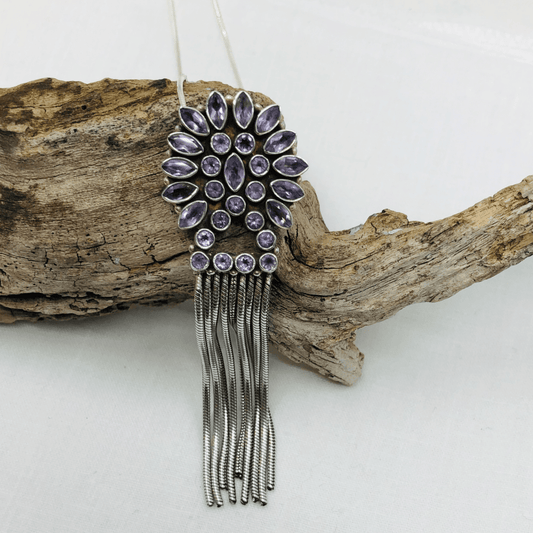Amethyst and Sterling Silver multi stone Pendant and Silver Chain