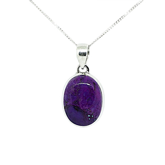 Purple Turquoise Sterling Silver Oval Pendant Chain