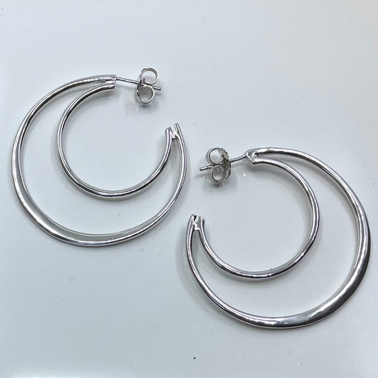 Sterling Silver Hoops Crescent Moon.