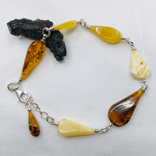 Amber, Multi Colour, Sterling Silver Freeform Bracelet