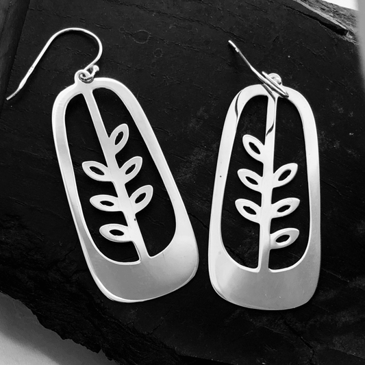 Sterling Silver Leaves and Stem Earrings