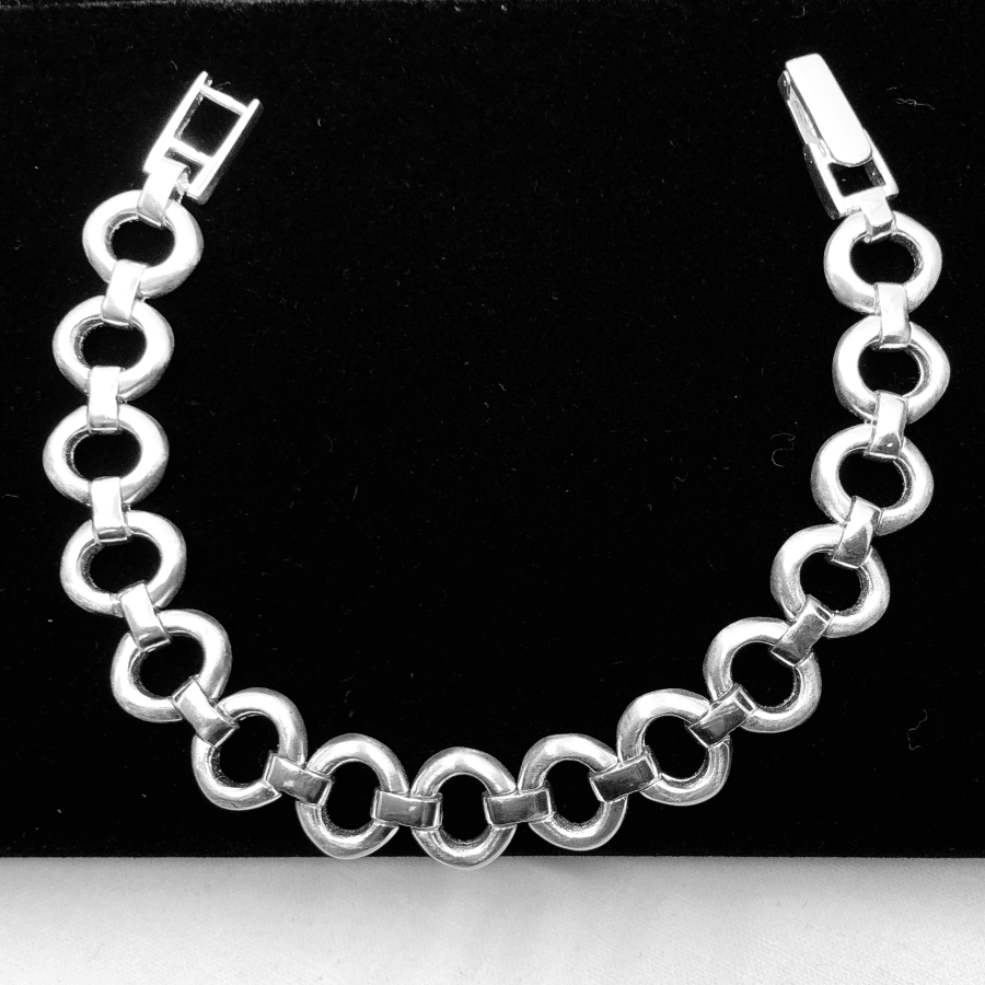 Sterling Silver Brushed Oval Linked Heavy Bracelet