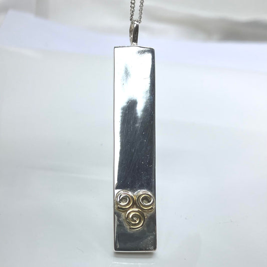 Sterling Silver and Gold Plate 3 Spiral Pendant Rectangular and  16" curb chain