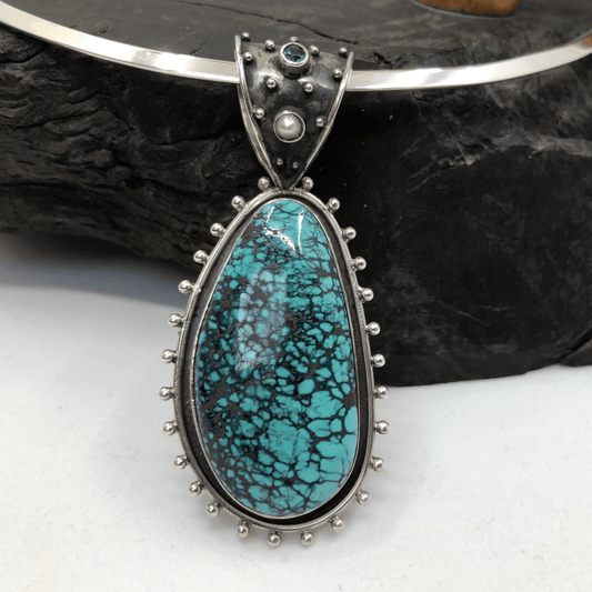 Turquoise and Sterling Silver Ethnic Pendant Silver Torc