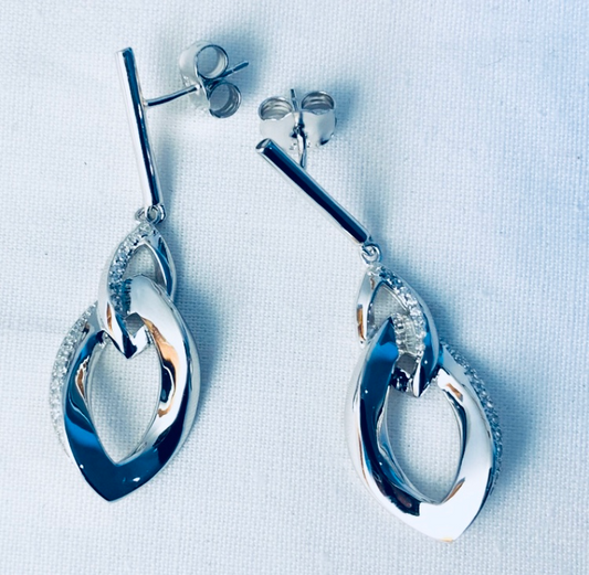 Sterling Silver and CZ Diamond Shaped Earrings