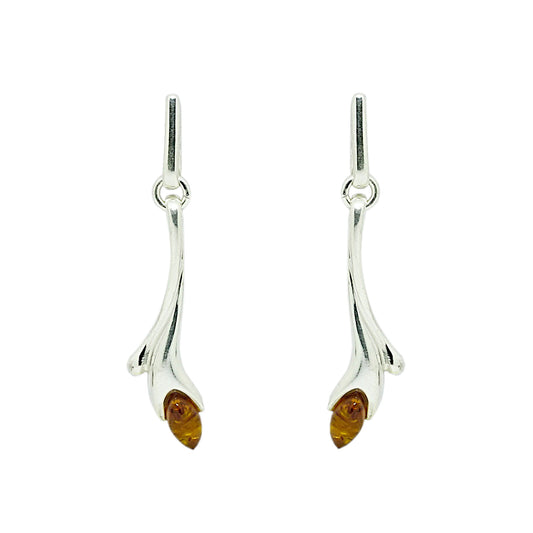 Amber and Sterling Silver Long Post Earrings