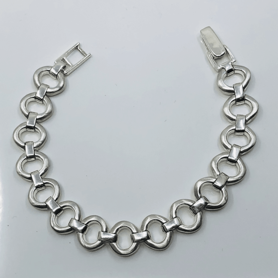 Sterling Silver Brushed Oval Linked Heavy Bracelet