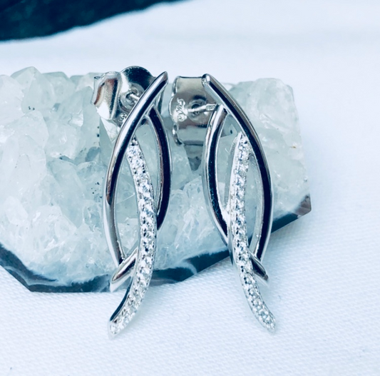 White Cubic Zirconia sterling silver Wave Earrings