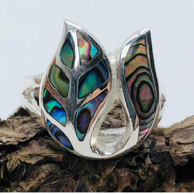 Abalone Shell Double Leaf Sterling Silver Ring