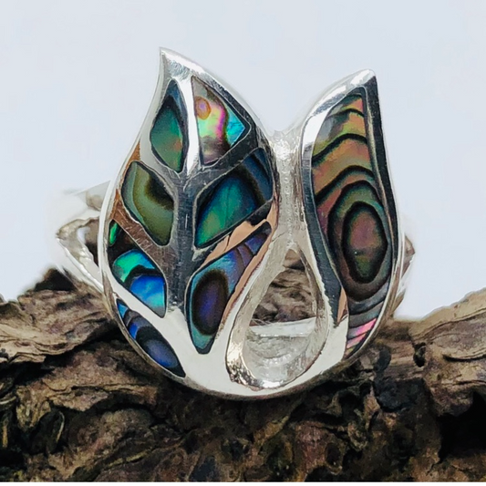Abalone Shell Double Leaf Sterling Silver Ring