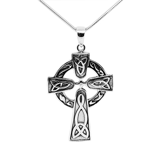 Celtic Cross Iona Oxidised Sterling Silver Heavy Pendant and Chain