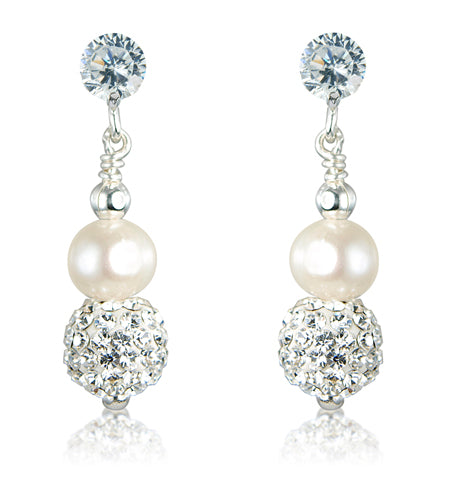 Handmade Pearl and Glitterball Sterling Silver Earrings
