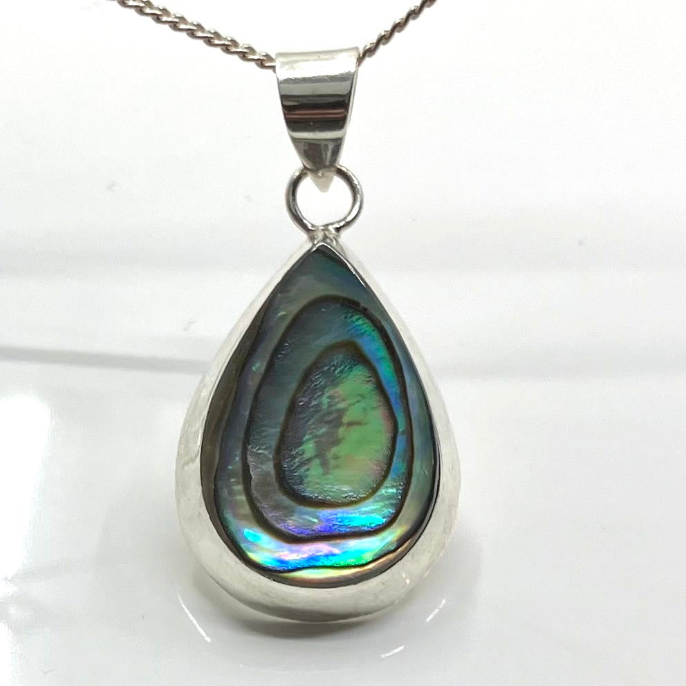 Abalone and Sterling Silver Pendant Tear on Silver Chain