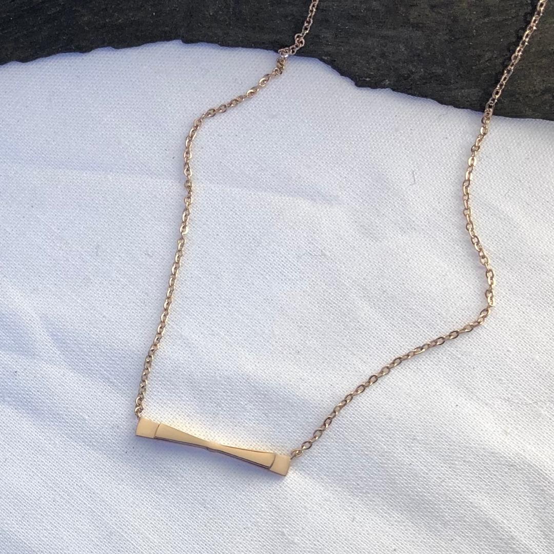 Stainless Steel Necklace Rose Gold Coloured with Bow Detailed Bar