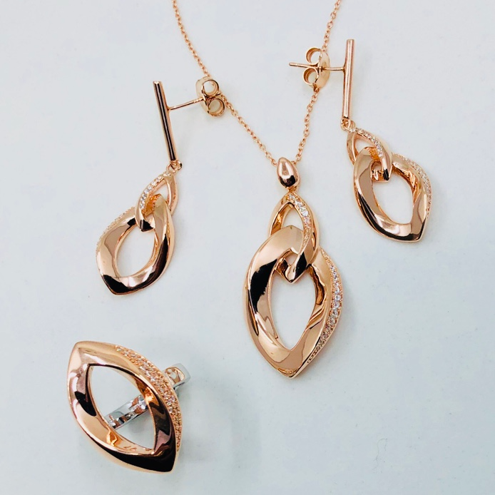 Rose Gold Plate Sterling Silver and CZ Diamond Pair of Earrings