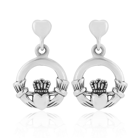 Claddagh Oxidised Sterling Silver Heart Post Earrings