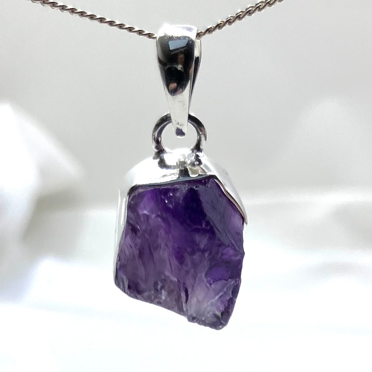 Amethyst and Sterling Silver Pendant Natural on Silver Chain