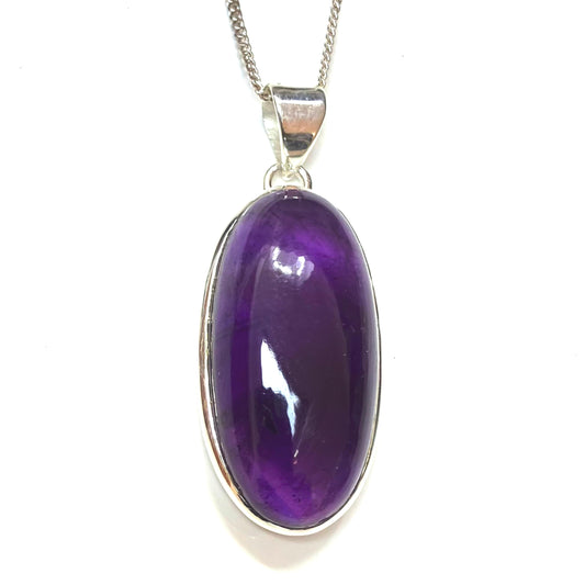 Amethyst and Sterling Silver Pendant long oval on Silver Chain