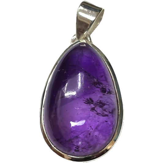 Amethyst and Sterling Silver Pendant long teardrop