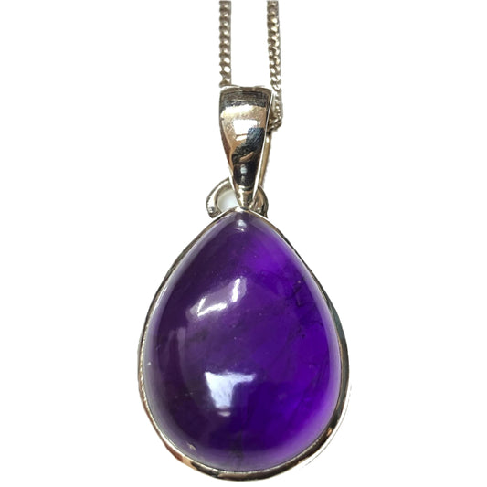 Amethyst and Sterling Silver Pendant round teardrop on Silver Chain