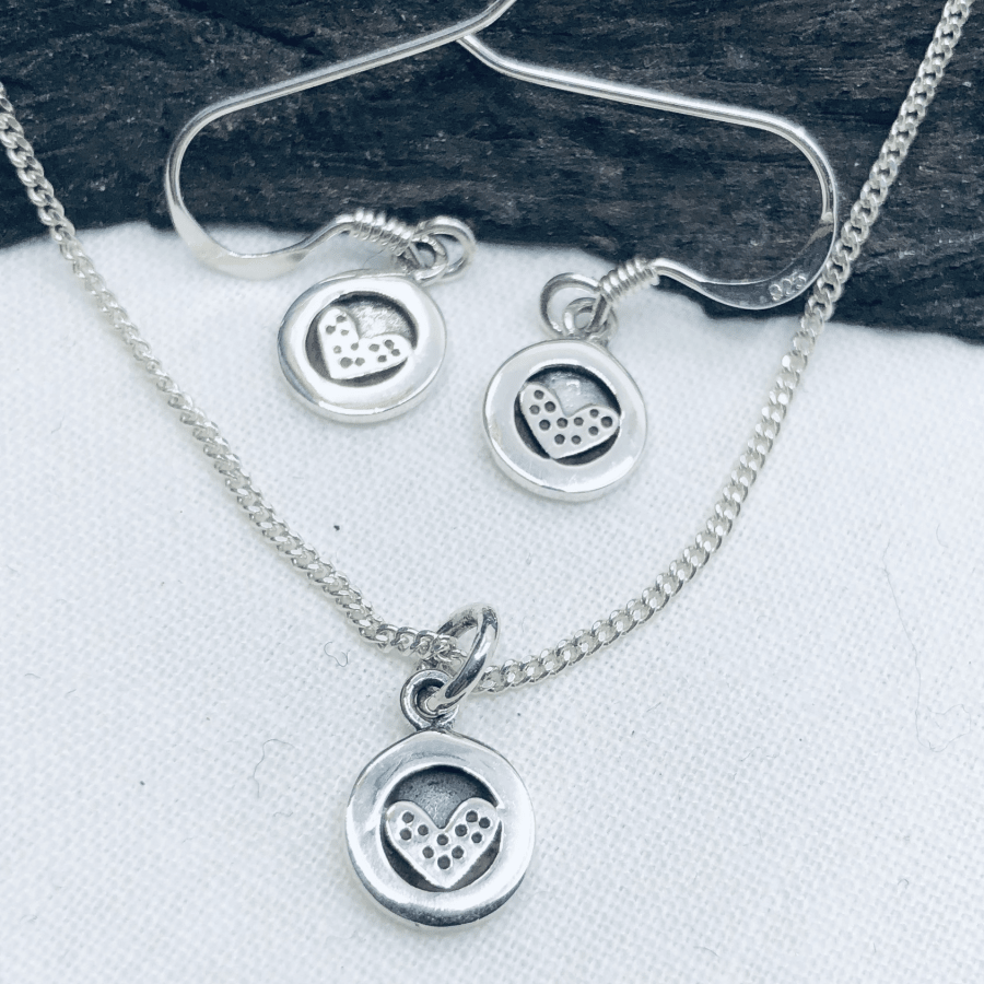 Sterling Silver Heart in Circle Earrings