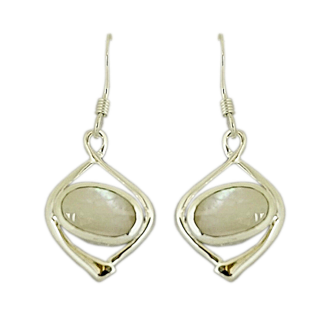 Mother of Pearl Oval Stone Drop Earrings with Hook Backs