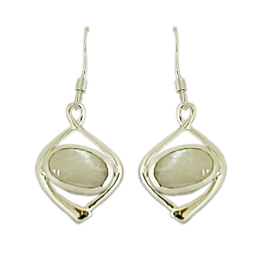 Mother of Pearl Oval Stone Drop Earrings with Hook Backs