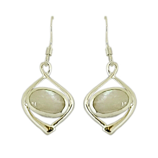 Mother of Pearl Oval Stone Drop Earrings with Hook Backs