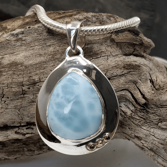 Larimar and Sterling Silver 3 Ball Pendant and Silver Chain