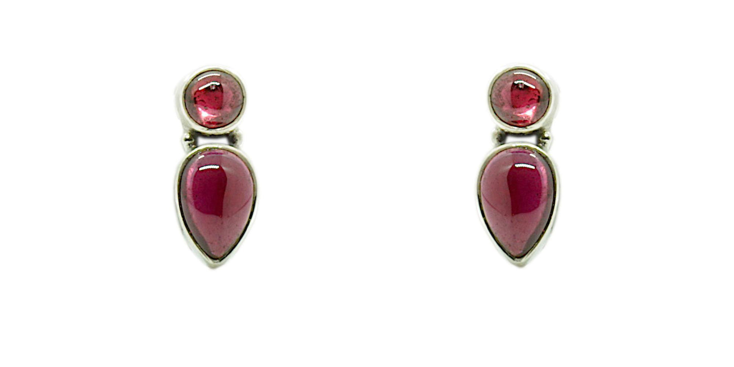 Garnet Sterling Silver 2 Stone Studs