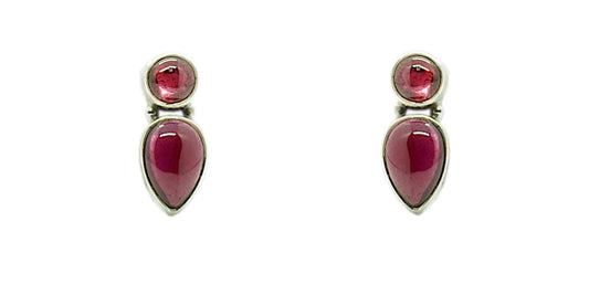 Garnet Sterling Silver 2 Stone Studs