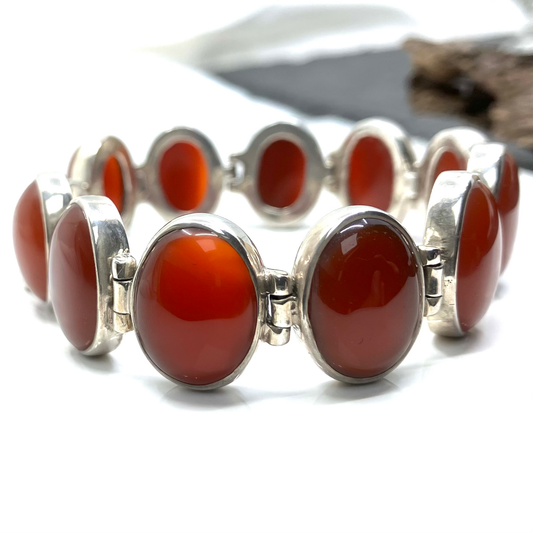 Carnelian and Sterling Silver Bracelet 11 Stone