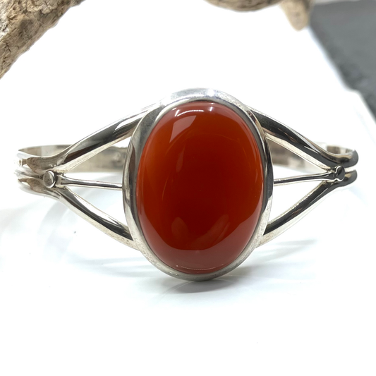 Carnelian and Sterling Silver Bracelet Cuff Oval