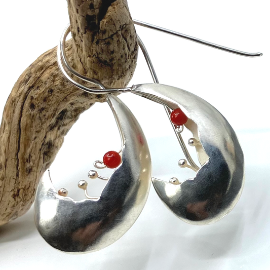 Carnelian and Sterling Silver Earrings Seedpod