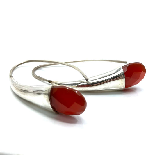 Carnelian and Sterling Silver Earrings Cut Stone