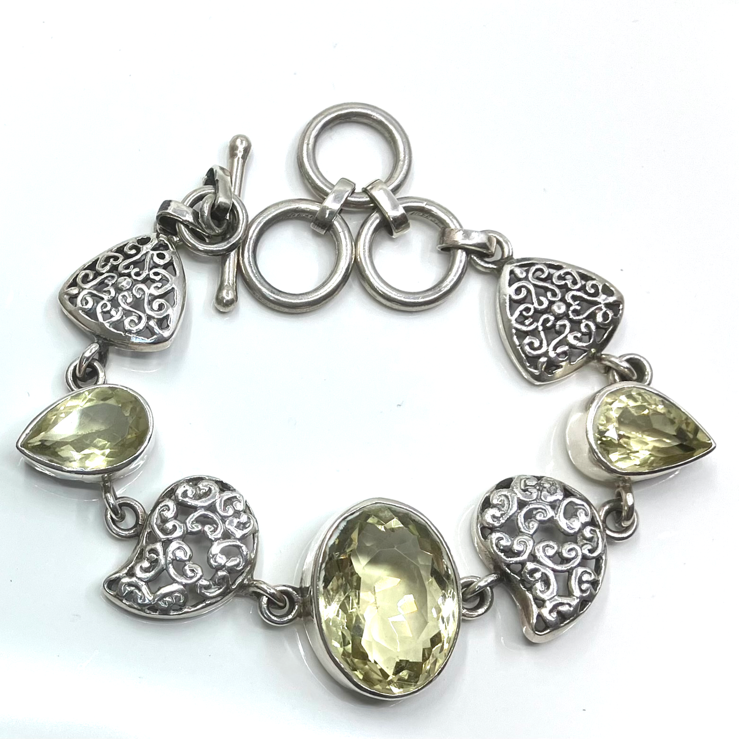 Citrine and Sterling Silver Bracelet 3 Stone 4 Bead