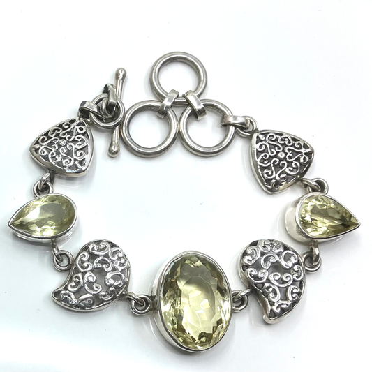 Citrine and Sterling Silver Bracelet 3 Stone 4 Bead