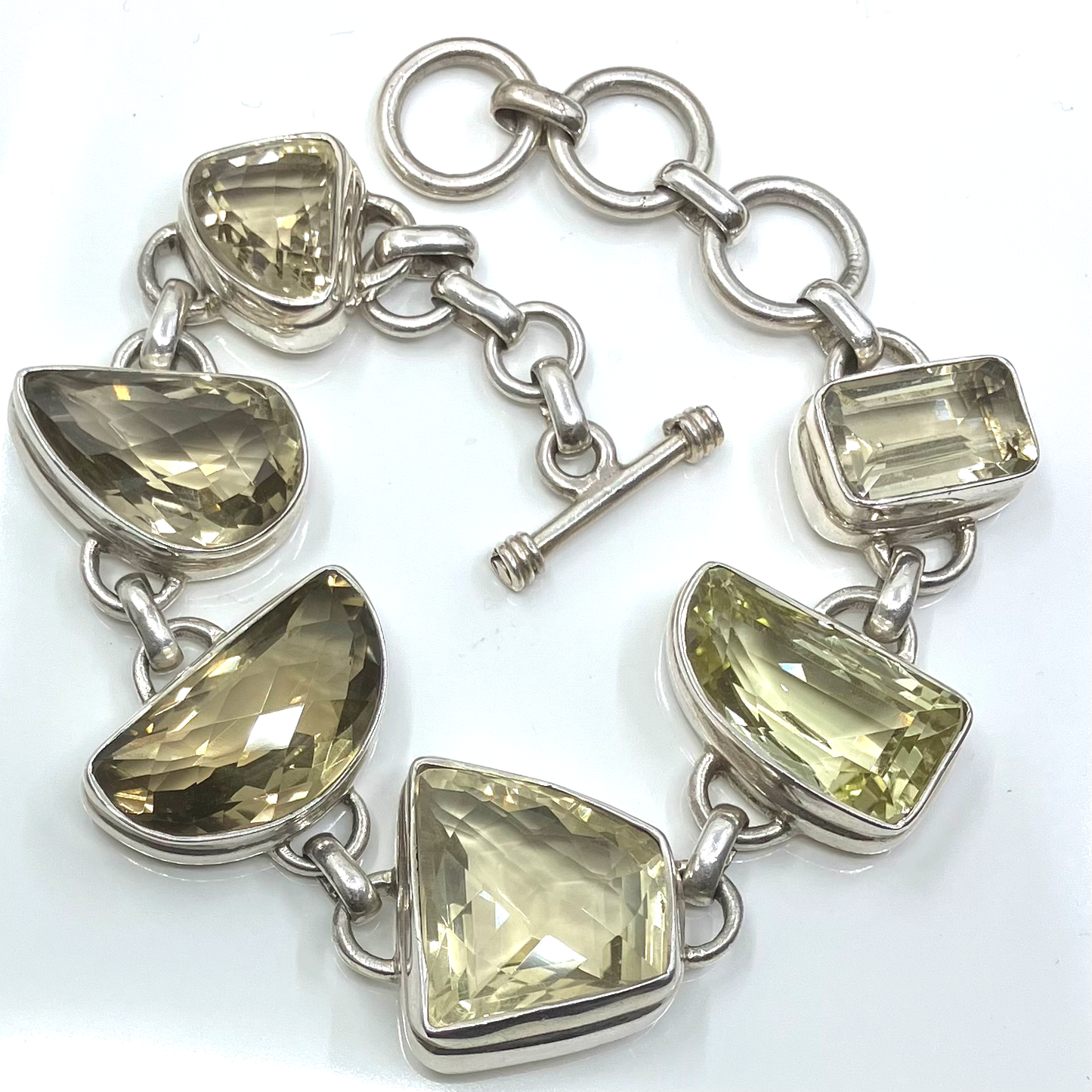 Citrine and Sterling Silver Bracelet 6 Cut Stones