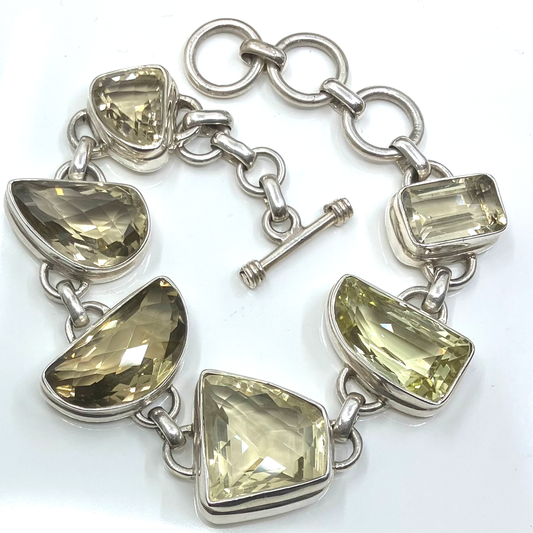 Citrine and Sterling Silver Bracelet 6 Cut Stones