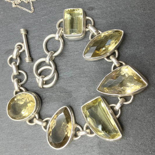 Citrine and Sterling Silver Bracelet 6 Cut Stone 2