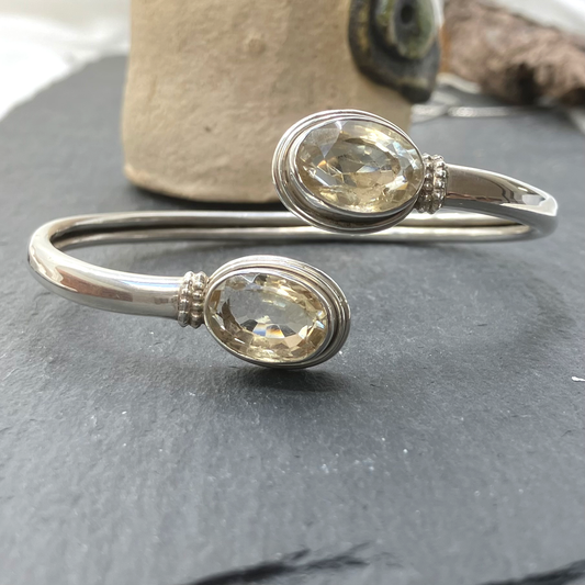 Citrine and Sterling Silver Bracelet 2 Cut Stones