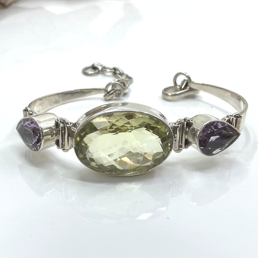 Citrine and Sterling Silver Bracelet with 2 Amethyst Cut Stones