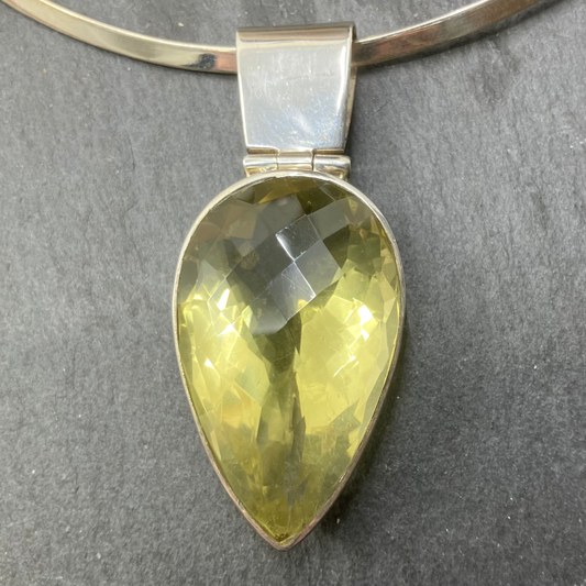 Citrine and Sterling Silver Pendant Cut Tear Drop on Silver Torc