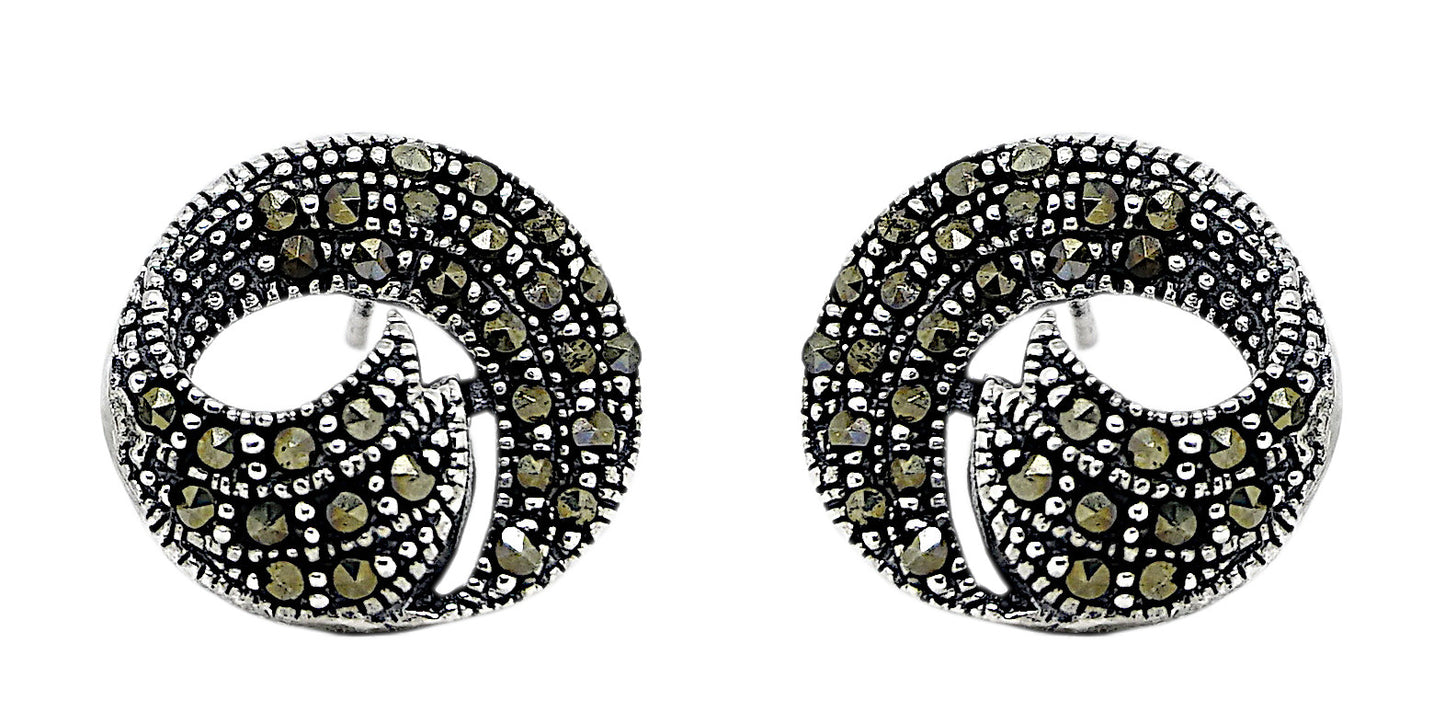 Marcasite Swirl Sterling Silver Irish Hallmarked Studs