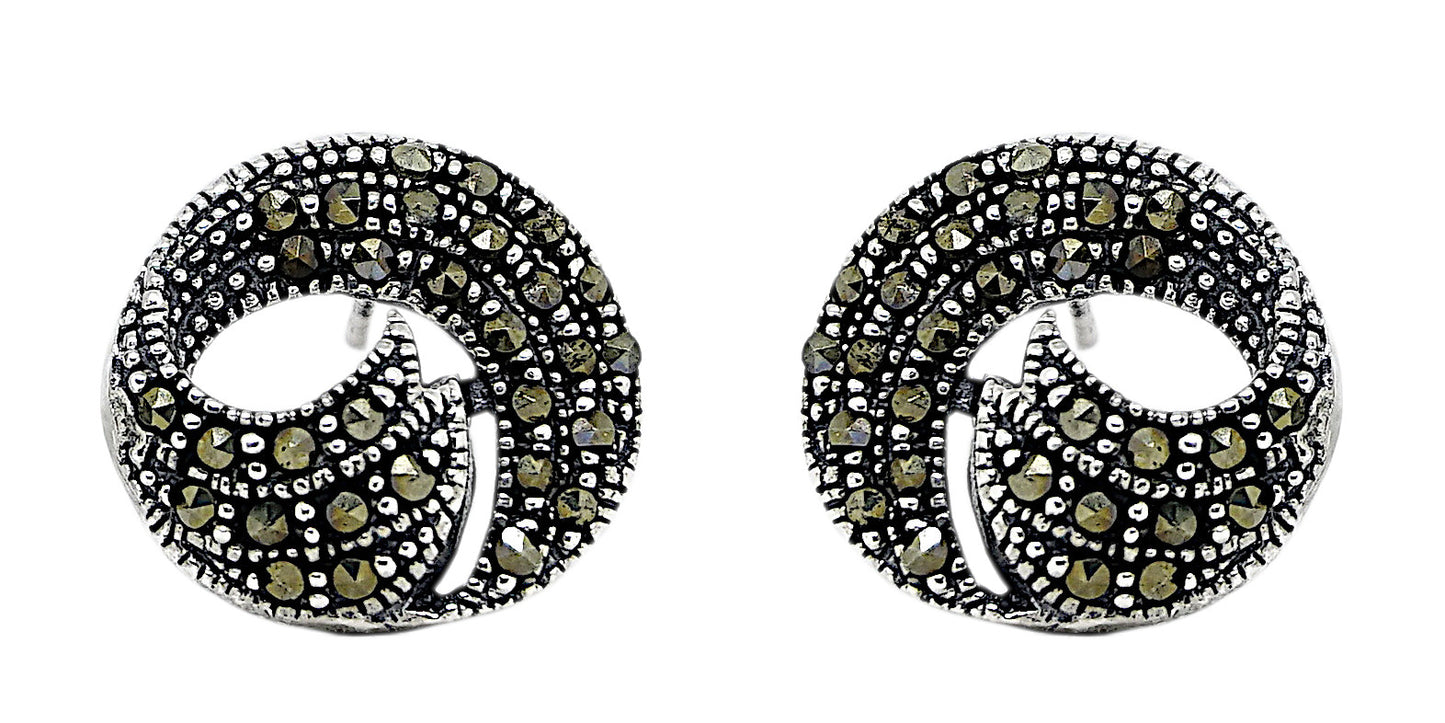 Marcasite Swirl Sterling Silver Irish Hallmarked Studs