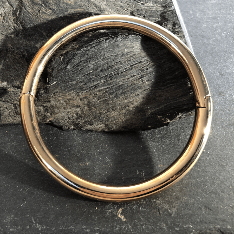 Stainless Steel Bangle Rose Gold Coloured Round Hinged 1cm Wide